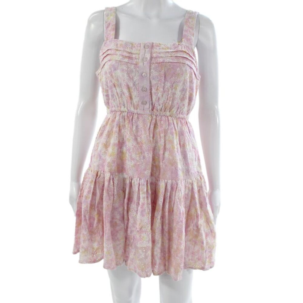 Sundress Women Floral Square Neck Sleeveless Short Pink Cotton Size S
